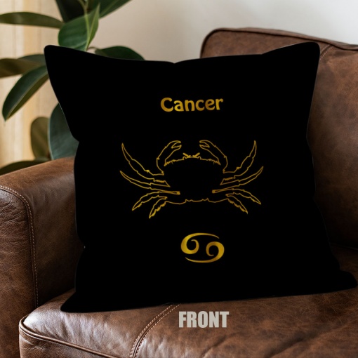pretty Cancer Gold Throw Pillow birthday zodiac sign gifts for horoscope and astrology lovers – CANCER-PL0067