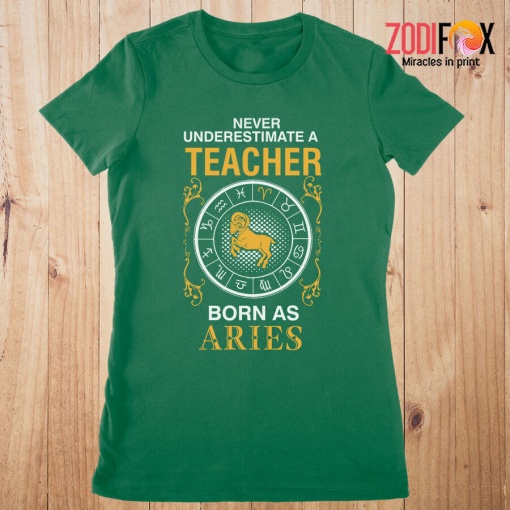 personalised A Teacher Born As Aries Premium T-Shirts - ARIESPT0304