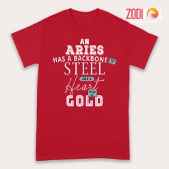 hot An Aries Has A Backbone Made Of Steel Premium T-Shirts